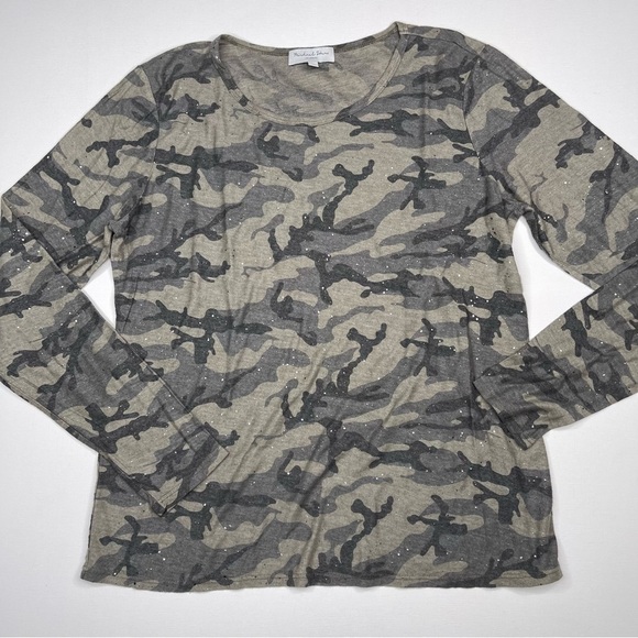 Michael Stars Anthro Tee Long Sleeve Camo Silver Metallic Street Comfy Grey - Picture 1 of 12